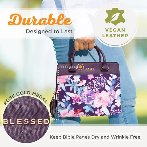 Christian Art Gifts Women's Fashion Bible Cover Purse Style Blessed, Purple Floral Faux Leather, Large in Saudi Arabia