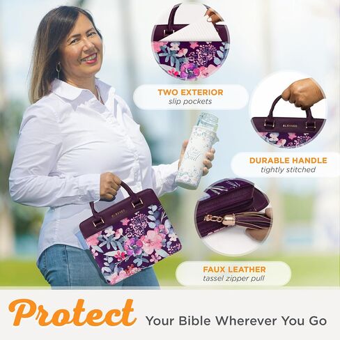 Christian Art Gifts Women's Fashion Bible Cover Purse Style Blessed, Purple Floral Faux Leather, Large in Saudi Arabia