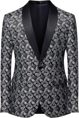 Mgnaie Mens Paisley Floral Tuxedo Jacket Slim Fit One Button Blazer Jacket Shawl Lapel Dinner Party Prom Tuxedo 2024 in Kuwait