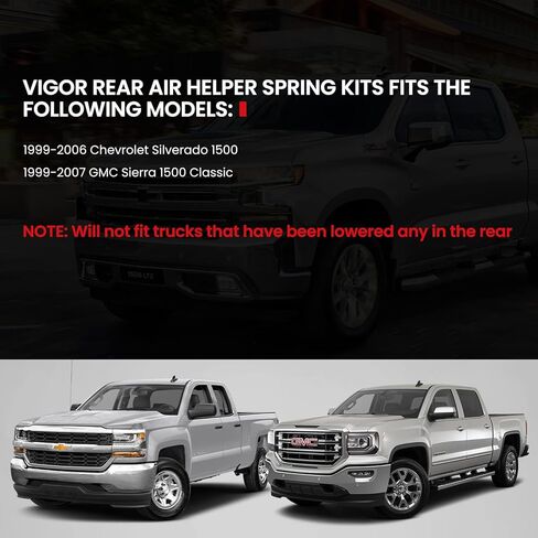 مجموعة تعليق أكياس الهواء الزنبركية VIGOR متوافقة مع 1999-2007 Chevy Silverado 1500، GMC Sierra 1500 2WD & 4WD Pickups Rear Air Helper Spring Kit، ما يصل إلى 5000 رطل من سعة تسوية الحمل in Kuwait