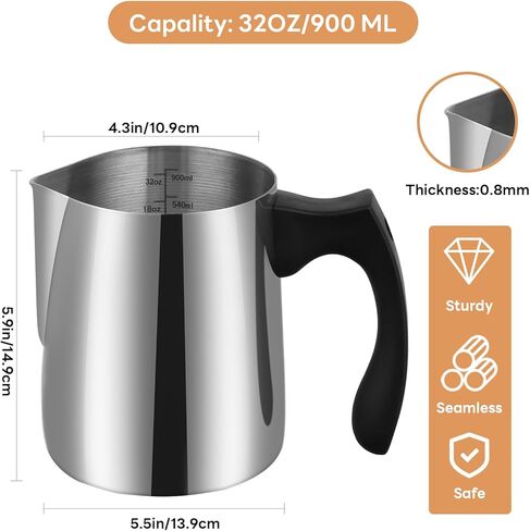 وعاء صب الشموع، وعاء ذوبان الشمع بسعة 32 أونصة، إبريق صب الشموع سعة 900 مل، مجموعة صنع الشموع من الفولاذ المقاوم للصدأ، لوازم صنع الشموع بمقبض مقاوم للحرارة وتصميم فوهة صب بدون قطرات in Kuwait