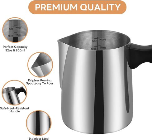 وعاء صب الشموع، وعاء ذوبان الشمع بسعة 32 أونصة، إبريق صب الشموع سعة 900 مل، مجموعة صنع الشموع من الفولاذ المقاوم للصدأ، لوازم صنع الشموع بمقبض مقاوم للحرارة وتصميم فوهة صب بدون قطرات in Kuwait