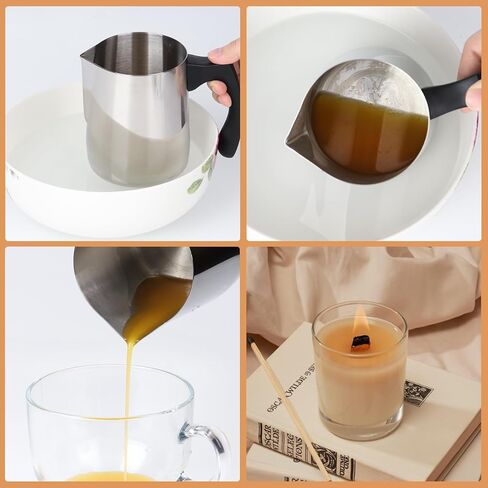 وعاء صب الشموع، وعاء ذوبان الشمع بسعة 32 أونصة، إبريق صب الشموع سعة 900 مل، مجموعة صنع الشموع من الفولاذ المقاوم للصدأ، لوازم صنع الشموع بمقبض مقاوم للحرارة وتصميم فوهة صب بدون قطرات in Kuwait