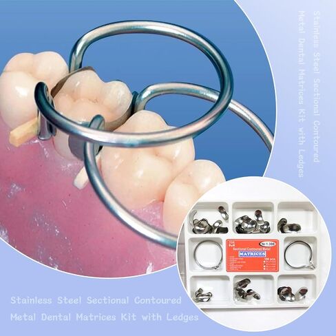 100 Pieces Stainless Steel Sectional Contoured Metal Dental Matrices Kit with Ledges, 0.035mm Thickness, Assorted Sizes Soft Metal Bands for Molar and Premolar Restorations - Dental Matrix System Kit in Saudi Arabia