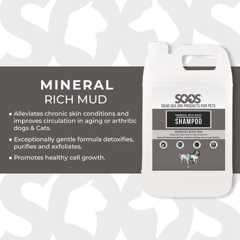 Soos Pet Mineral Rich Mud Dog and Cat Shampoo Natural Dead Sea Minerals Fast Absorbing Natural Ingredients - 1x (4L Gallon) in Saudi Arabia