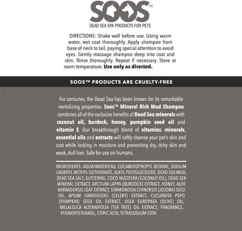 Soos Pet Mineral Rich Mud Dog and Cat Shampoo Natural Dead Sea Minerals Fast Absorbing Natural Ingredients - 1x (4L Gallon) in Saudi Arabia