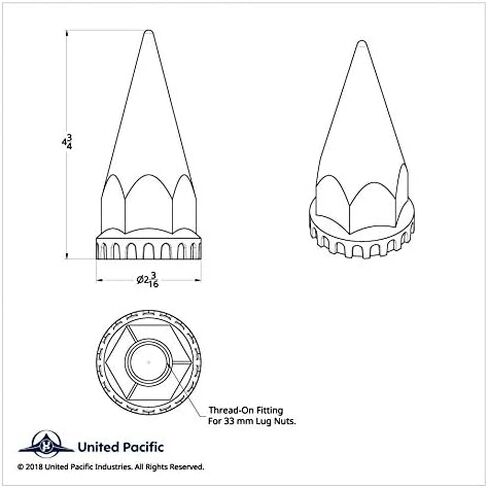 United Pacific 10548B - Wheel Lug Nut Cover - 33Mm X 4.75" Black Spike Nut Cover With Flange- Thread-On in Saudi Arabia