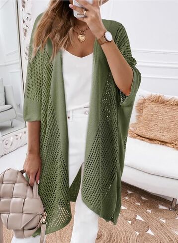 SHEWIN Cardigan Sweaters for Women 3/4 Sleeve Open Front Cover Up Crochet Lightweight Summer Cardigans Sweater in Saudi Arabia