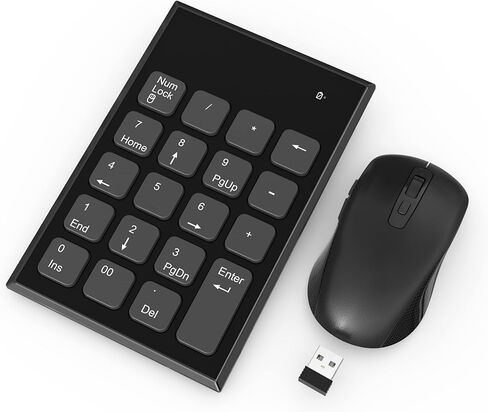 Wireless Number Pad and Mouse, 2.4GHz Ultra Slim 19 Keys USB Wireless Numeric Keypad and 3 Adjustable DPI Silent Mouse for Laptop, Notebook, Desktop, PC Computer in Kuwait