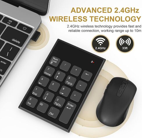 Wireless Number Pad and Mouse, 2.4GHz Ultra Slim 19 Keys USB Wireless Numeric Keypad and 3 Adjustable DPI Silent Mouse for Laptop, Notebook, Desktop, PC Computer in Kuwait