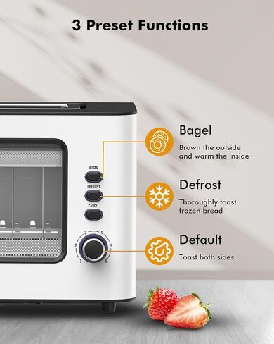 Clear View Toaster, LONGDEEM 1.75'' Extra Long Slot Glass Toasters Stainless Steel 2 Slice with 6 Browning Control for Bagel, Defrost & Auto Shut Off with Removable Crumb Tray, Silver in Saudi Arabia
