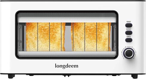Clear View Toaster, LONGDEEM 1.75'' Extra Long Slot Glass Toasters Stainless Steel 2 Slice with 6 Browning Control for Bagel, Defrost & Auto Shut Off with Removable Crumb Tray, Silver in Saudi Arabia