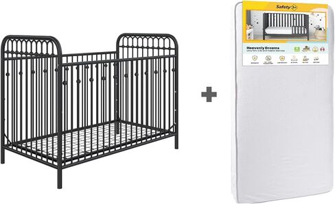 سرير أطفال معدني من ليتل سيدز مونارك هيل آيفي مع مرتبة سيفتي فيرست هيفنلي دريمز للأطفال والرضع، أسود in Kuwait