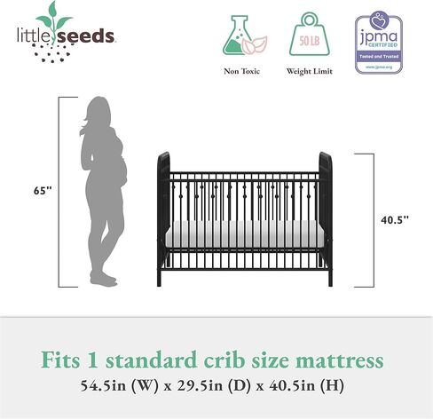 سرير أطفال معدني من ليتل سيدز مونارك هيل آيفي مع مرتبة سيفتي فيرست هيفنلي دريمز للأطفال والرضع، أسود in Kuwait