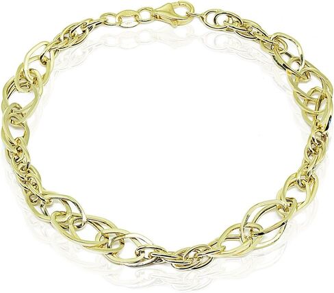 14k Gold Italian Lightweight Chain Double Geometric & Oval Link Bracelet in Saudi Arabia
