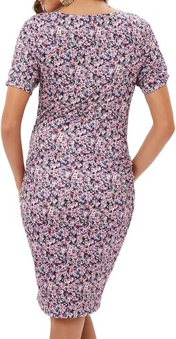 فستان ZIUMUDY برقبة دائرية وأكمام قصيرة مكشكشة للحمل، فستان كاجوال للحمل عند الولادة in Kuwait