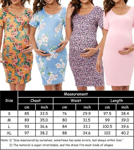 فستان ZIUMUDY برقبة دائرية وأكمام قصيرة مكشكشة للحمل، فستان كاجوال للحمل عند الولادة in Kuwait