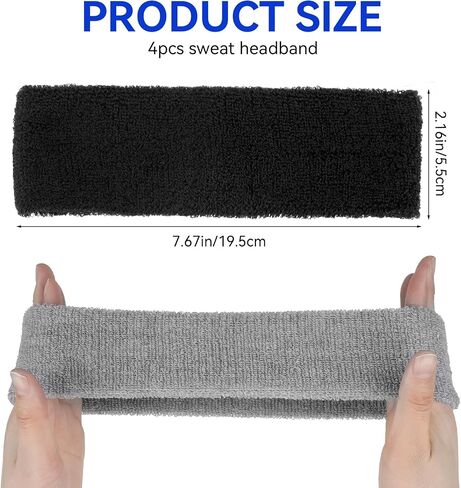 4Pcs Sweatbands Sport Headbands for Men & Women Headbands for Men Terry Cloth Sweat Band for Tennis, Basketball, Working Out, Running, Working, Gym(Black, Gray, Blue, red) in Saudi Arabia