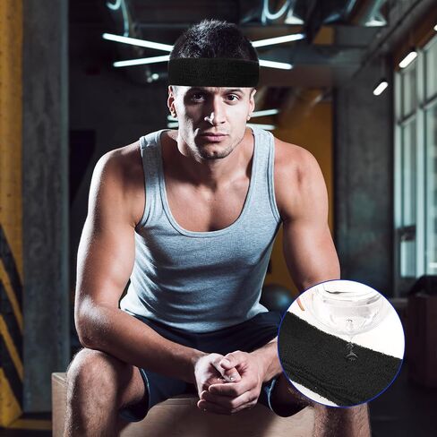 4Pcs Sweatbands Sport Headbands for Men & Women Headbands for Men Terry Cloth Sweat Band for Tennis, Basketball, Working Out, Running, Working, Gym(Black, Gray, Blue, red) in Saudi Arabia