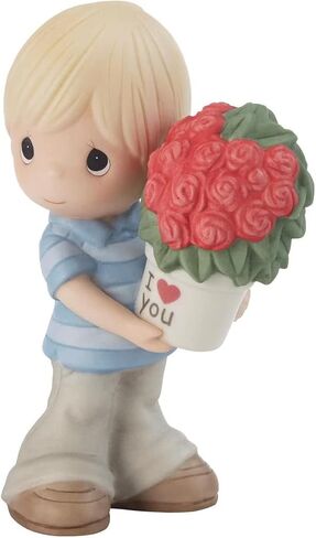 Precious Moments Boy with Flower Figurine | My Love for You Continues to Grow Blond Boy Bisque Porcelain Figurine Mom's Birthday in Saudi Arabia