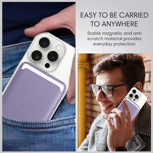Magnetic Leather Wallet Compatible with Magsafe iPhone 12/13/14/15 Mini/Plus/Pro/Max (Light Purple) in Saudi Arabia