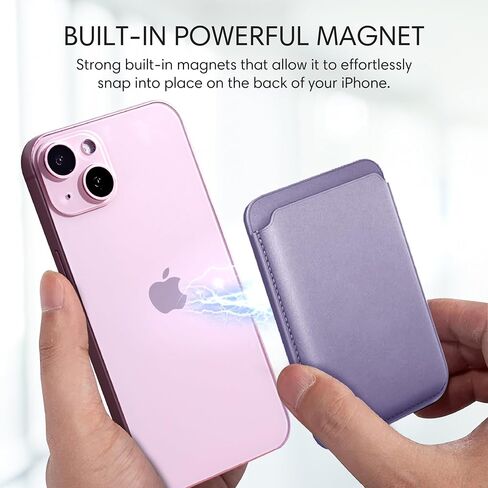 Magnetic Leather Wallet Compatible with Magsafe iPhone 12/13/14/15 Mini/Plus/Pro/Max (Light Purple) in Saudi Arabia