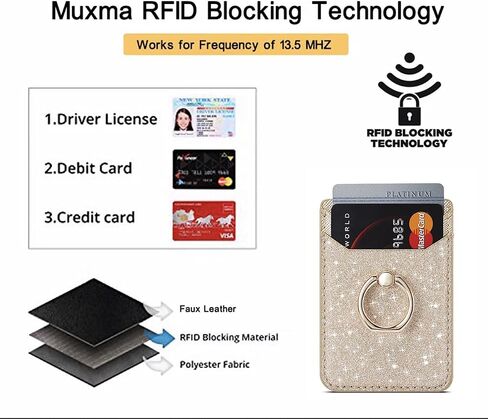 XiaBone Phone Card Holder RFID Wallet Credit Adhesive Cell Case Stick-on Card Holder Compatible with iPhone and Android Smartphones (Flash Gold) in Saudi Arabia