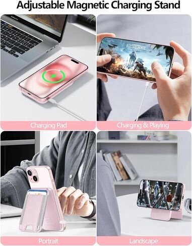 شاحن مستقبل لاسلكي لحامل المحفظة Magsafe - ليس بنك طاقة، حامل بطاقة مغناطيسية لسلسلة iPhone 15/14/13/12، جلد نباتي، فتحتان، يناسب 6 بطاقات، حجب RFID، أزرق فاتح in Kuwait