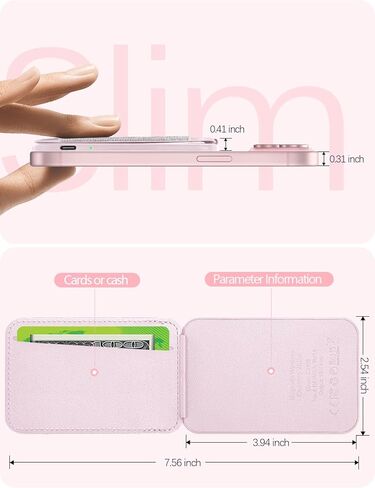 شاحن مستقبل لاسلكي لحامل المحفظة Magsafe - ليس بنك طاقة، حامل بطاقة مغناطيسية لسلسلة iPhone 15/14/13/12، جلد نباتي، فتحتان، يناسب 6 بطاقات، حجب RFID، أزرق فاتح in Kuwait