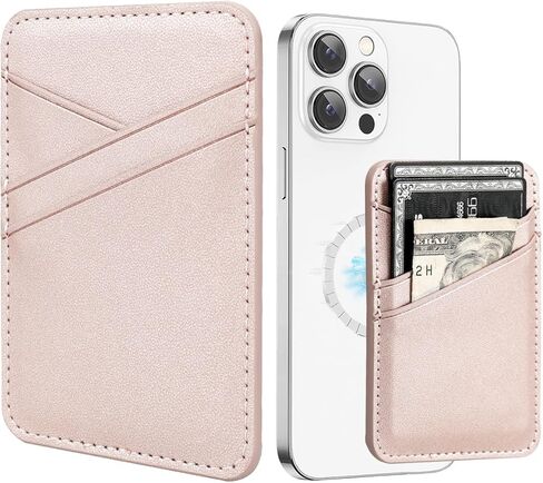 حامل بطاقات المحفظة المغناطيسية uCOLOR - متوافق مع MagSafe لسلسلة iPhone 15/14/13/12 Pro Max، محفظة هاتف مغناطيسية لظهر الهاتف مع فتحة 3 بطاقات، محفظة Apple Mag الآمنة (ذهبي وردي) in Kuwait