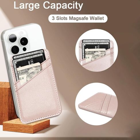 حامل بطاقات المحفظة المغناطيسية uCOLOR - متوافق مع MagSafe لسلسلة iPhone 15/14/13/12 Pro Max، محفظة هاتف مغناطيسية لظهر الهاتف مع فتحة 3 بطاقات، محفظة Apple Mag الآمنة (ذهبي وردي) in Kuwait