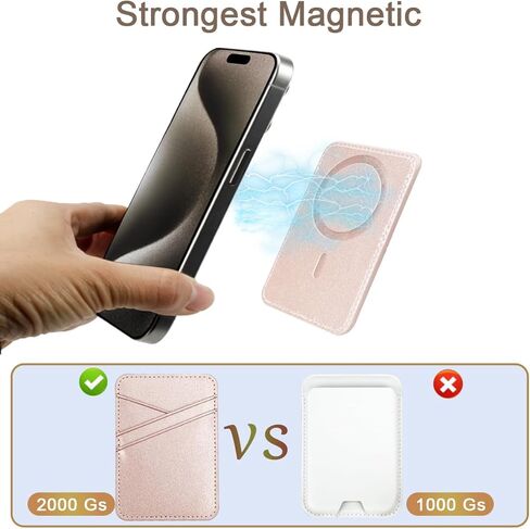 حامل بطاقات المحفظة المغناطيسية uCOLOR - متوافق مع MagSafe لسلسلة iPhone 15/14/13/12 Pro Max، محفظة هاتف مغناطيسية لظهر الهاتف مع فتحة 3 بطاقات، محفظة Apple Mag الآمنة (ذهبي وردي) in Kuwait