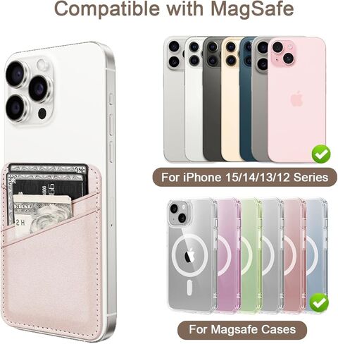 حامل بطاقات المحفظة المغناطيسية uCOLOR - متوافق مع MagSafe لسلسلة iPhone 15/14/13/12 Pro Max، محفظة هاتف مغناطيسية لظهر الهاتف مع فتحة 3 بطاقات، محفظة Apple Mag الآمنة (ذهبي وردي) in Kuwait