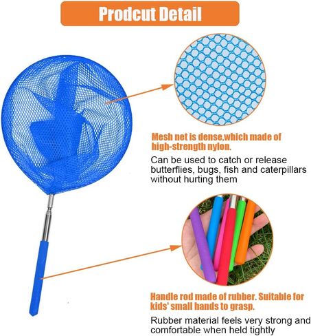 JZTang شبكة صيد فراشة تلسكوبية للأطفال، أدوات صيد الحشرات في الهواء الطلق لصيد الحشرات، حشرات الأسماك، الدعسوقة قابلة للتمديد 34 بوصة وقبضة مضادة للانزلاق (قطعتان) in Kuwait