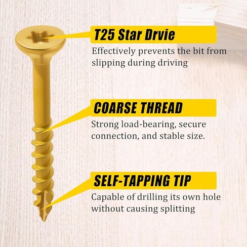 مجموعة متنوعة من براغي سطح السفينة 420 قطعة - 8 × 1-1/4 بوصة، 8 × 1-1/2 بوصة، 8 × 2 بوصة، 9 × 2-1/2 بوصة خشب مقاوم للصدأ ومسمار ذاتي الحفر للتثبيت الآمن سطح خارجي، وأسوار وتجديد داخلي، T25 Star Bit، تان in Kuwait