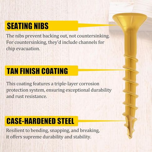 مجموعة متنوعة من براغي سطح السفينة 420 قطعة - 8 × 1-1/4 بوصة، 8 × 1-1/2 بوصة، 8 × 2 بوصة، 9 × 2-1/2 بوصة خشب مقاوم للصدأ ومسمار ذاتي الحفر للتثبيت الآمن سطح خارجي، وأسوار وتجديد داخلي، T25 Star Bit، تان in Kuwait