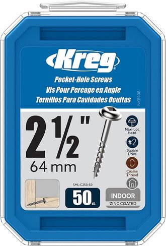 Kreg SML-C250-50 Zinc Pocket-Hole Screws, 2 1/2 Inch, 8 Coarse Thread, Maxi-Loc Head (50 Count) in Saudi Arabia