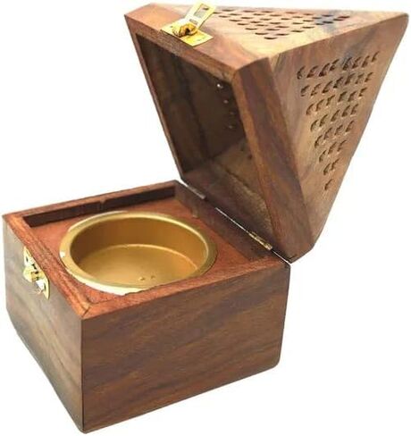 Handmade Wooden Classic Mughal Inspired Pyramid Incense Cone Dhoop Burner Holder with Top Cone Shape Incense Burner Box in Saudi Arabia