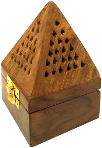 Handmade Wooden Classic Mughal Inspired Pyramid Incense Cone Dhoop Burner Holder with Top Cone Shape Incense Burner Box in Saudi Arabia