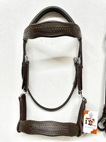 Sidepull Bitless Bridle with Designer Hand Carving On Brow & Noseband Curved Shaped Brown (Full, Cob, Pony) in Saudi Arabia