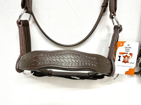 Sidepull Bitless Bridle with Designer Hand Carving On Brow & Noseband Curved Shaped Brown (Full, Cob, Pony) in Saudi Arabia