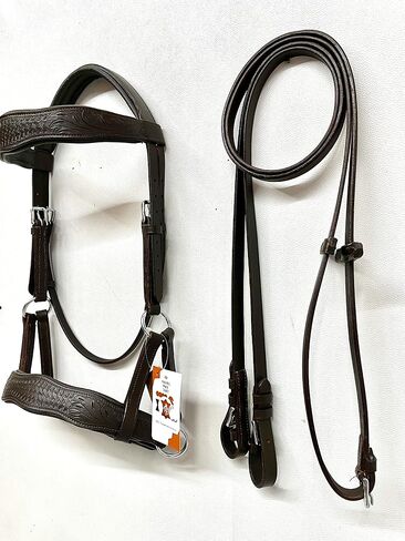 Sidepull Bitless Bridle with Designer Hand Carving On Brow & Noseband Curved Shaped Brown (Full, Cob, Pony) in Saudi Arabia