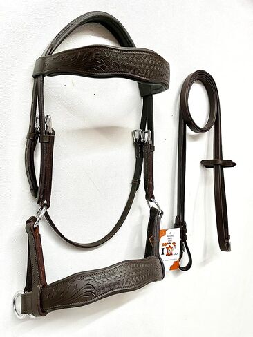 Sidepull Bitless Bridle with Designer Hand Carving On Brow & Noseband Curved Shaped Brown (Full, Cob, Pony) in Saudi Arabia