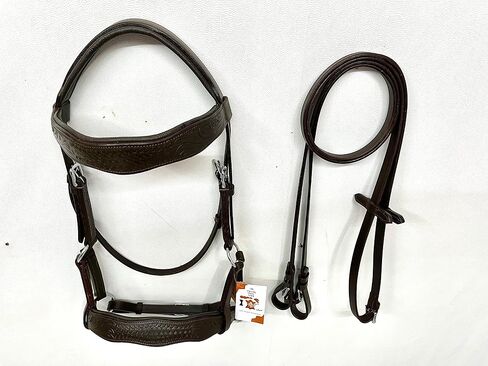 Sidepull Bitless Bridle with Designer Hand Carving On Brow & Noseband Curved Shaped Brown (Full, Cob, Pony) in Saudi Arabia