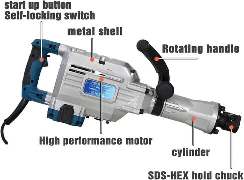 BouPower Demolition Jack Hammer 1700W Sds-Hex 1-1/8 Inch 1900 BPM Heavy Duty Concrete Breaker Demolition Electric Jack Hammer Wood Metal Concrete Pavement Breaker Drills Kit Silver in Saudi Arabia