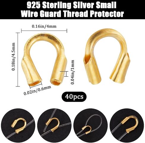 Beebeecraft 1 Box 40Pcs Wire Guard Thread Protector Loop 18K Gold Plated 925 Sterling Silver U Shape Wire Guardians 0.6mm Cable Thread Guard Loops for Earring Necklace Bracelet Jewelry Making Crafts in Saudi Arabia
