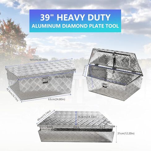 Edicapo 39" x 12" x 16.5" Trailer Tongue Tool Box Heavy Duty Aluminum Trailer Toolbox Organizer Truck Underbody Box with Latch and Keys Compatible with Pick Up Truck Bed RV Trailer ATV Silver in Saudi Arabia