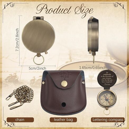 Kanayu 2 Pcs Compass Graduation Gift Thoreau's Go Confidently Quote Engraved Compass with Stamped Leather Case and Leather Journal Notebookfor Graduation Christian Gifts in Saudi Arabia