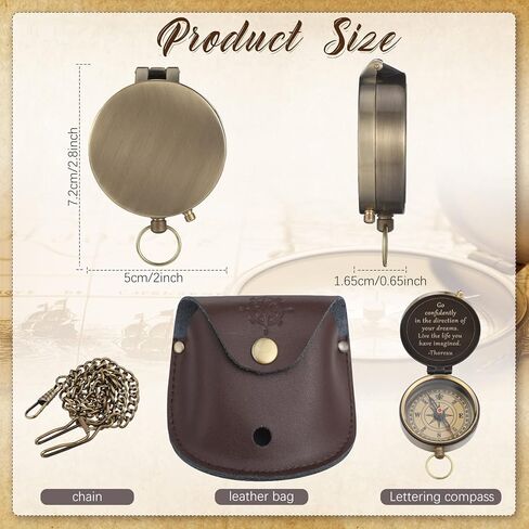 كانايو 2 قطعة هدية التخرج البوصلة Thoreau's Go Confidently Quote بوصلة محفورة مع حقيبة جلدية مختومة ودفتر ملاحظات جلدي لهدايا التخرج المسيحية in Kuwait