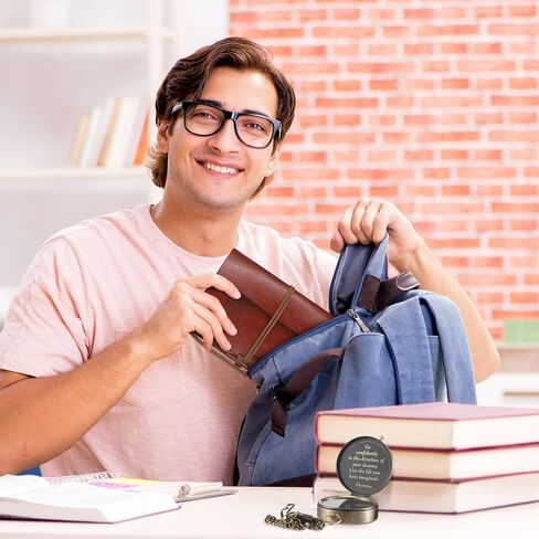 كانايو 2 قطعة هدية التخرج البوصلة Thoreau's Go Confidently Quote بوصلة محفورة مع حقيبة جلدية مختومة ودفتر ملاحظات جلدي لهدايا التخرج المسيحية in Kuwait